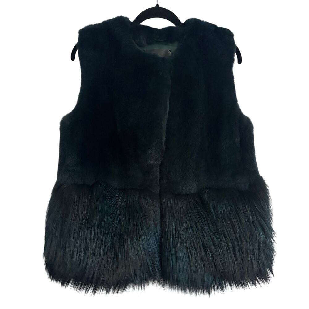 RARE Co Collection Peplum Fur Vest Forest Green size S Fox & Hare Fur Silk lined - Picture 15 of 16